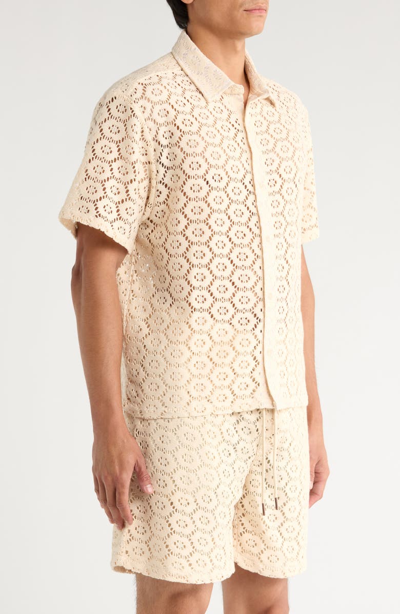 HONOR THE GIFT Open Stitch Short Sleeve Button-Up Shirt, Alternate, color, Bone