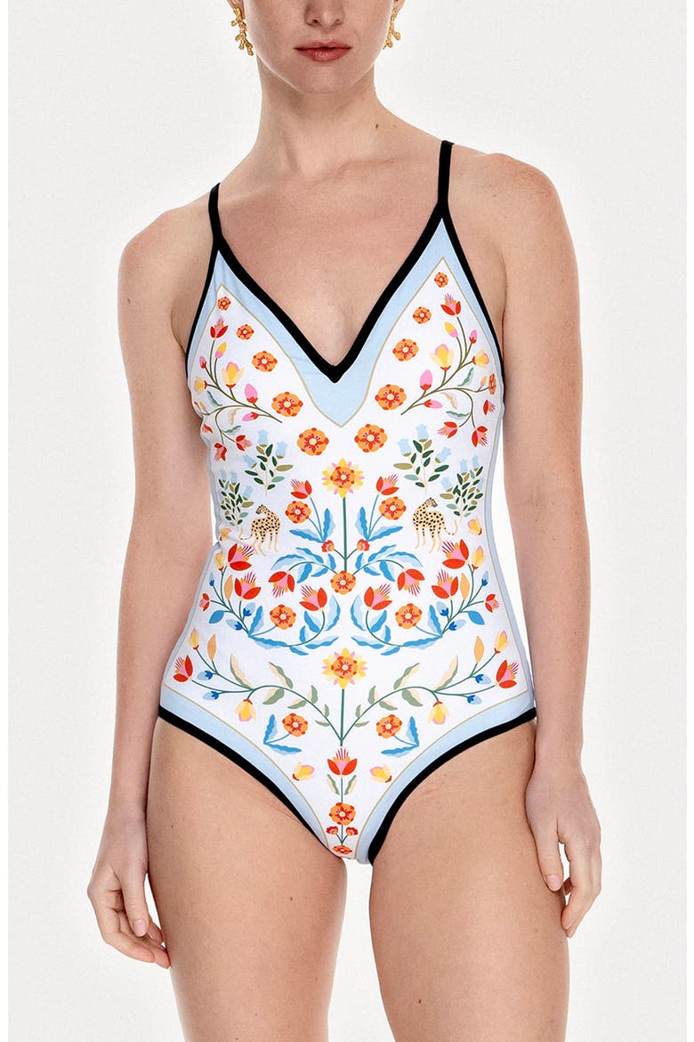 Night Imagination Reversible V-Neck One-Piece Swimsuit, Alternate, color, Black
