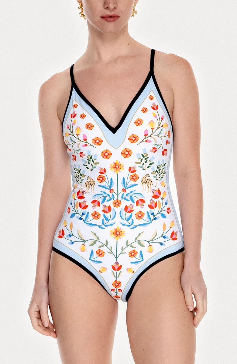 Jessie Zhao New York Night Imagination Reversible V-Neck One-Piece Swimsuit, Alternate, color, Black