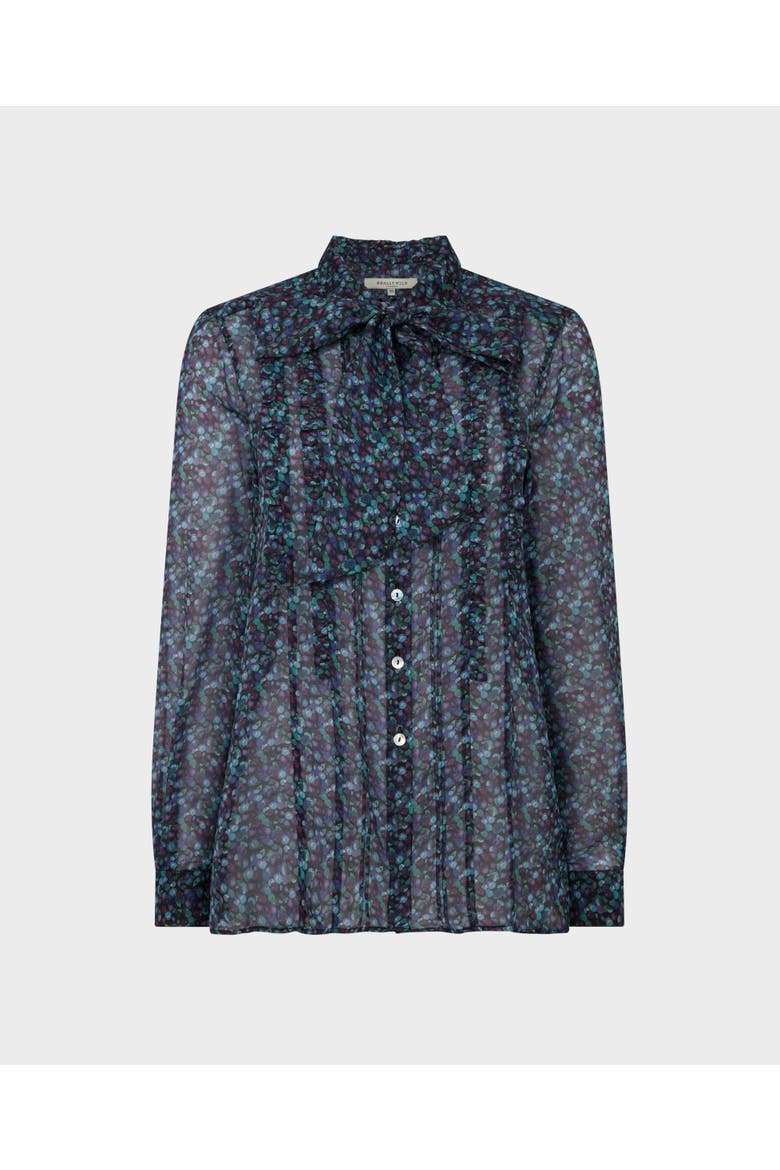 Silk Frill Tie Neck Blouse, Main, color, Winter Berry