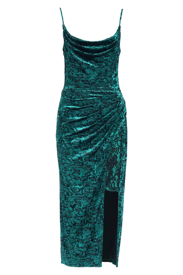 Snakeskin Print Ruched Midi Cocktail Dress, Alternate, color, EMERALD/ BLACK