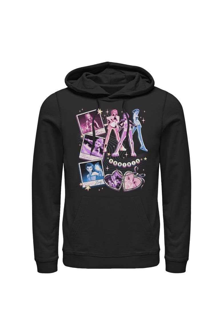 Mens KPop Demon Hunters Huntrix Cute Instant Film Portrait Lightweight Hoodie, Main, color, Black