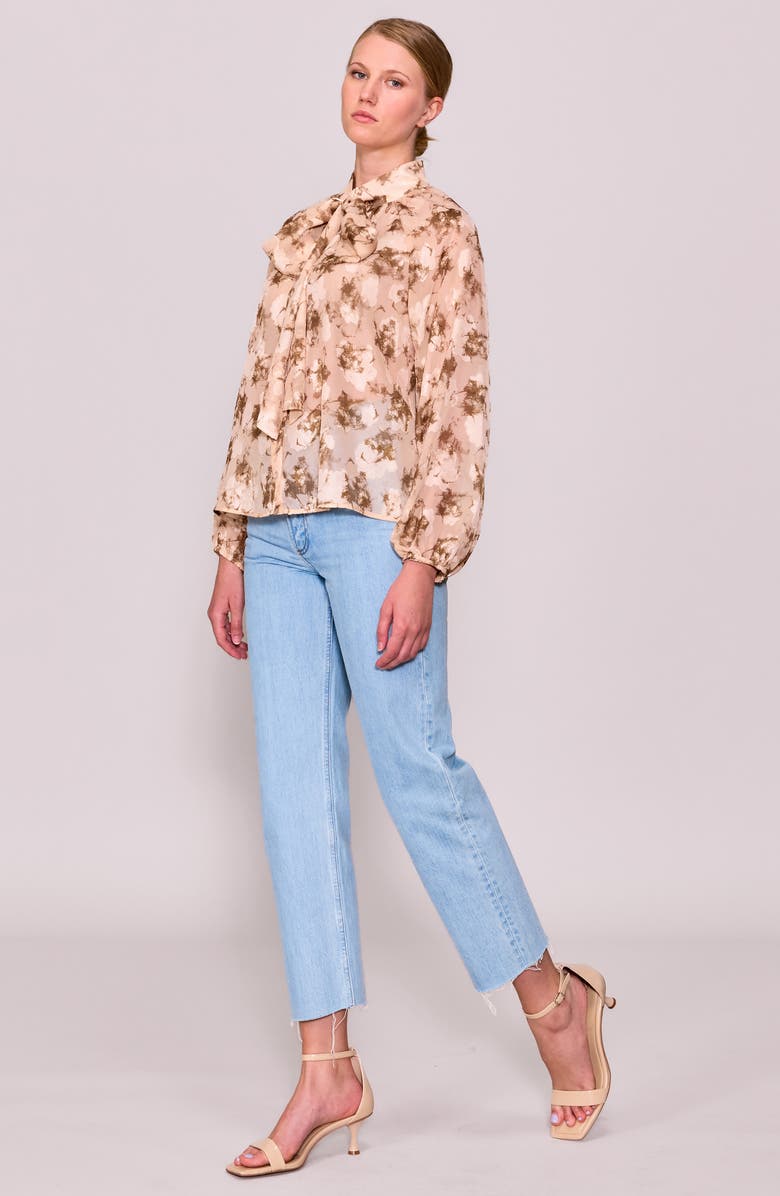 MELLODAY Print Tie Neck Button-Up Shirt, Alternate, color, Soft Pink