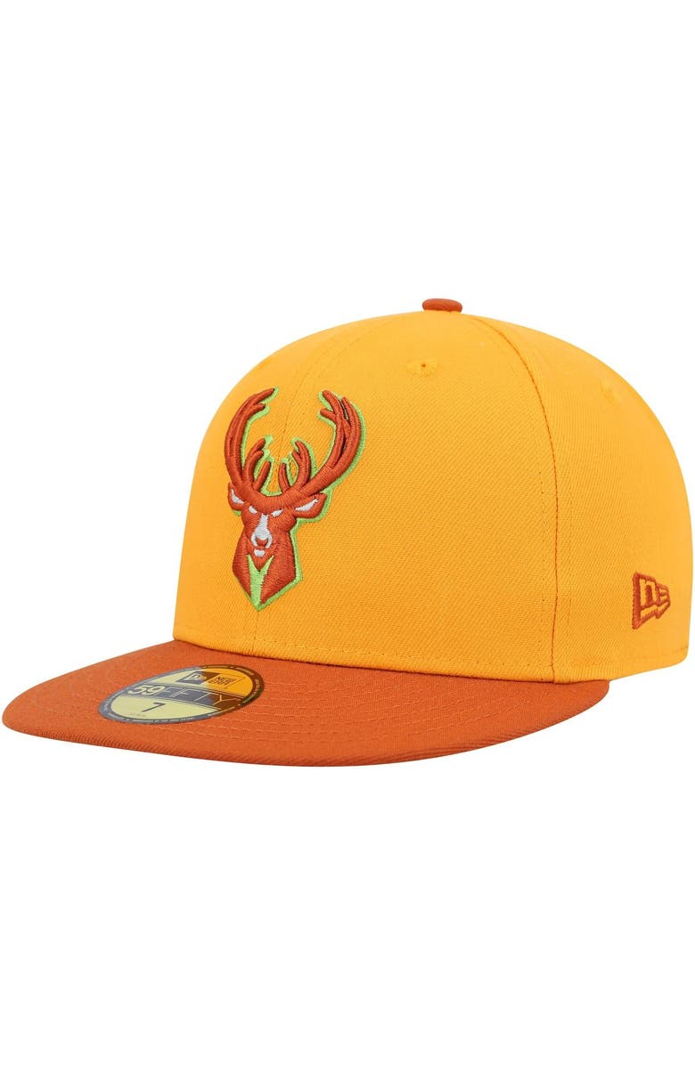 New Era Men's New Era  Gold/Rust Milwaukee Bucks 59FIFTY Fitted Hat, Alternate, color, 