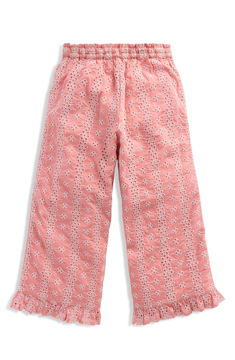 Mini Boden Kids' Floral Embroidered Frill Hem Pants, Alternate, color, Pink Broderie