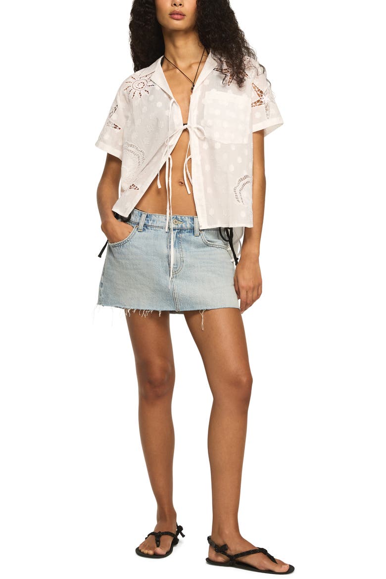 Cutout Woven Tie Front Shirt, Alternate, color, BRIGHT WHITE