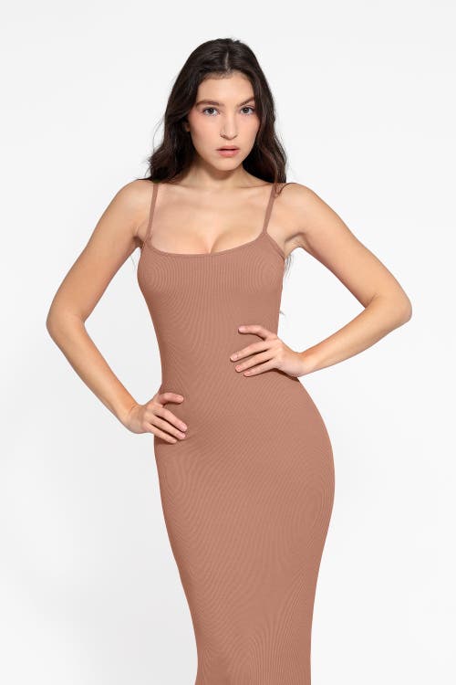 Popilush Shapewear Modal Slimming Maxi Slip Dress In Caramel