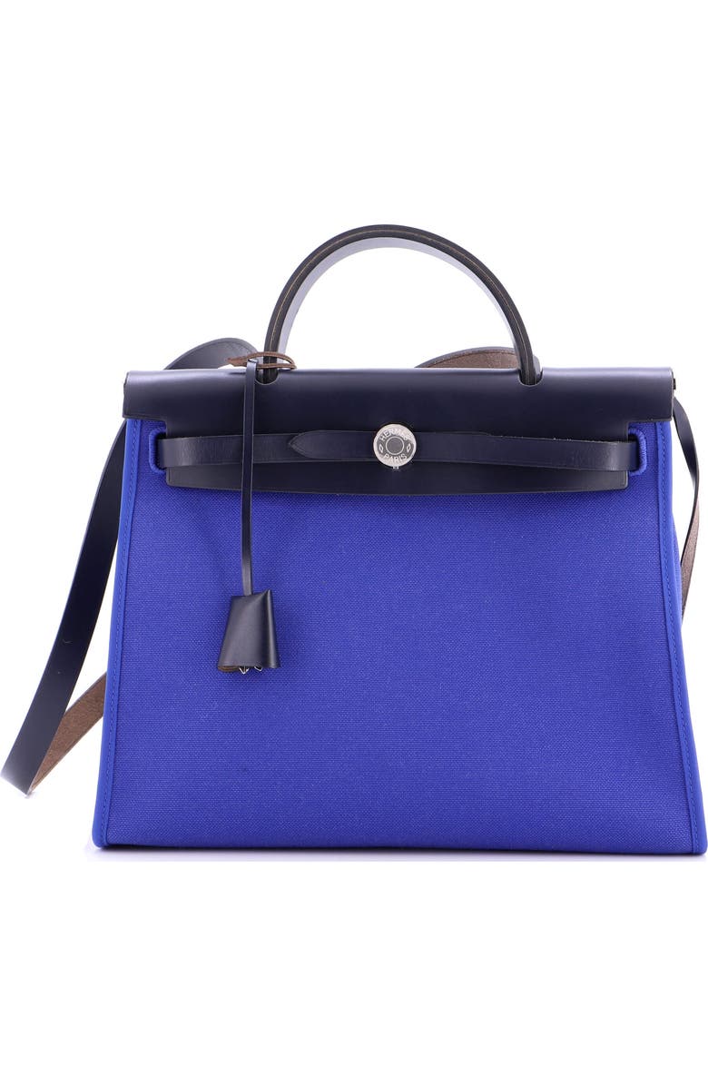 Pre-Owned Hermes Herbag Zip Leather and Toile 31, Main, color, Bleu Royal