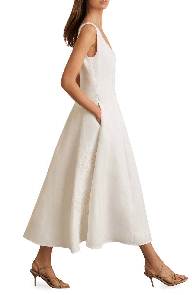 Reiss Elise Linen A-Line Dress, Alternate, color, Ivory