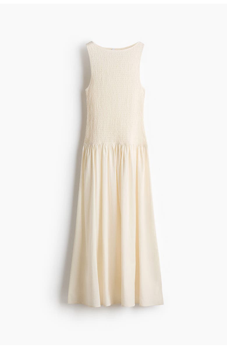 H&M Smocked Seersucker Dress, Main, color, Cream