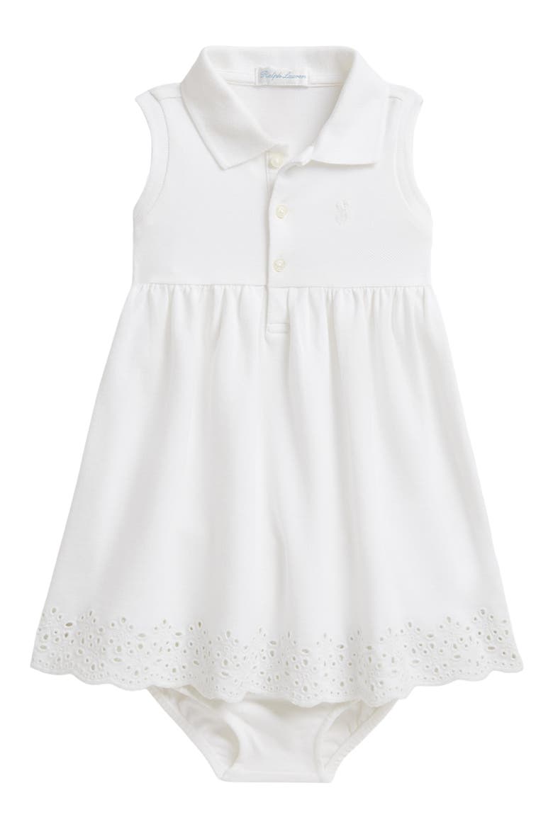 Stretch Mesh Sleeveless Polo Dress & Bloomers Set, Main, color, WHITE
