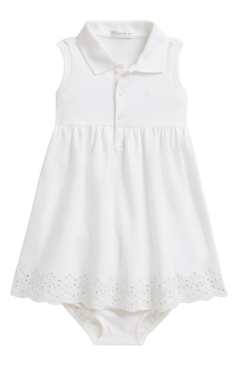 Ralph Lauren Stretch Mesh Sleeveless Polo Dress & Bloomers Set, Main, color, White