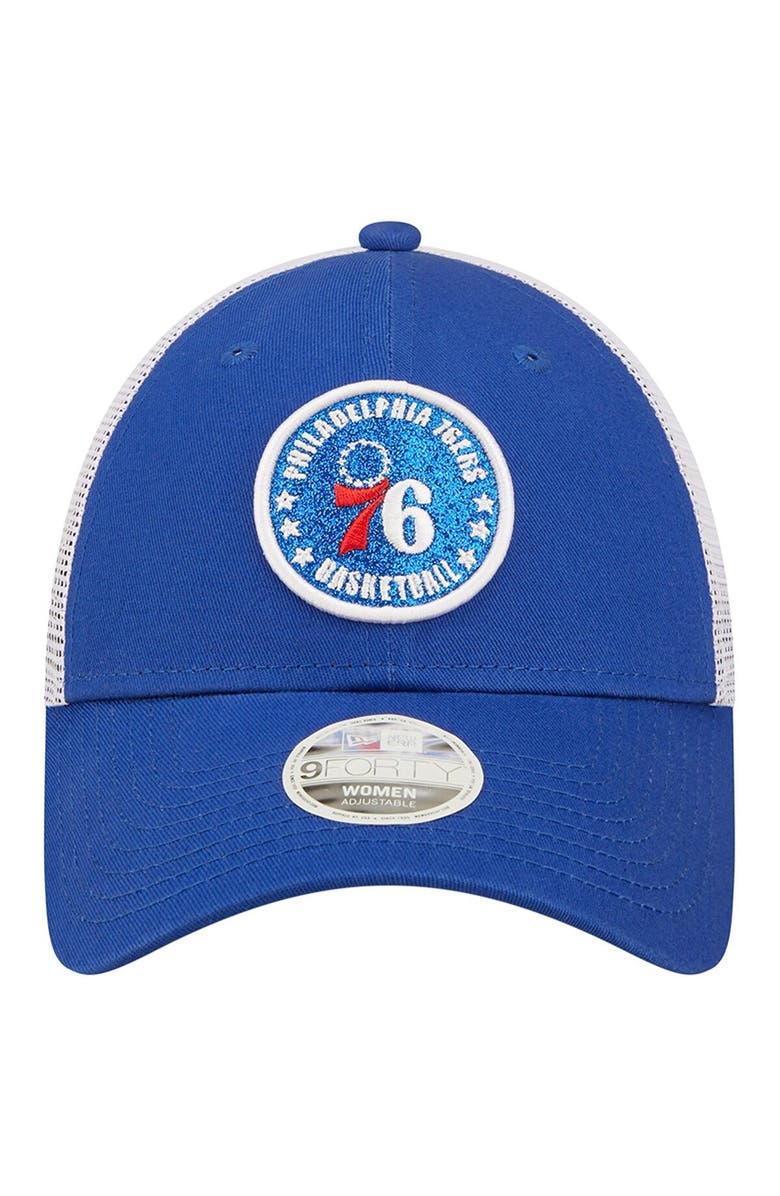 New Era Women's New Era Royal/White Philadelphia 76ers Glitter Patch 9FORTY Snapback Hat, Alternate, color, Royal