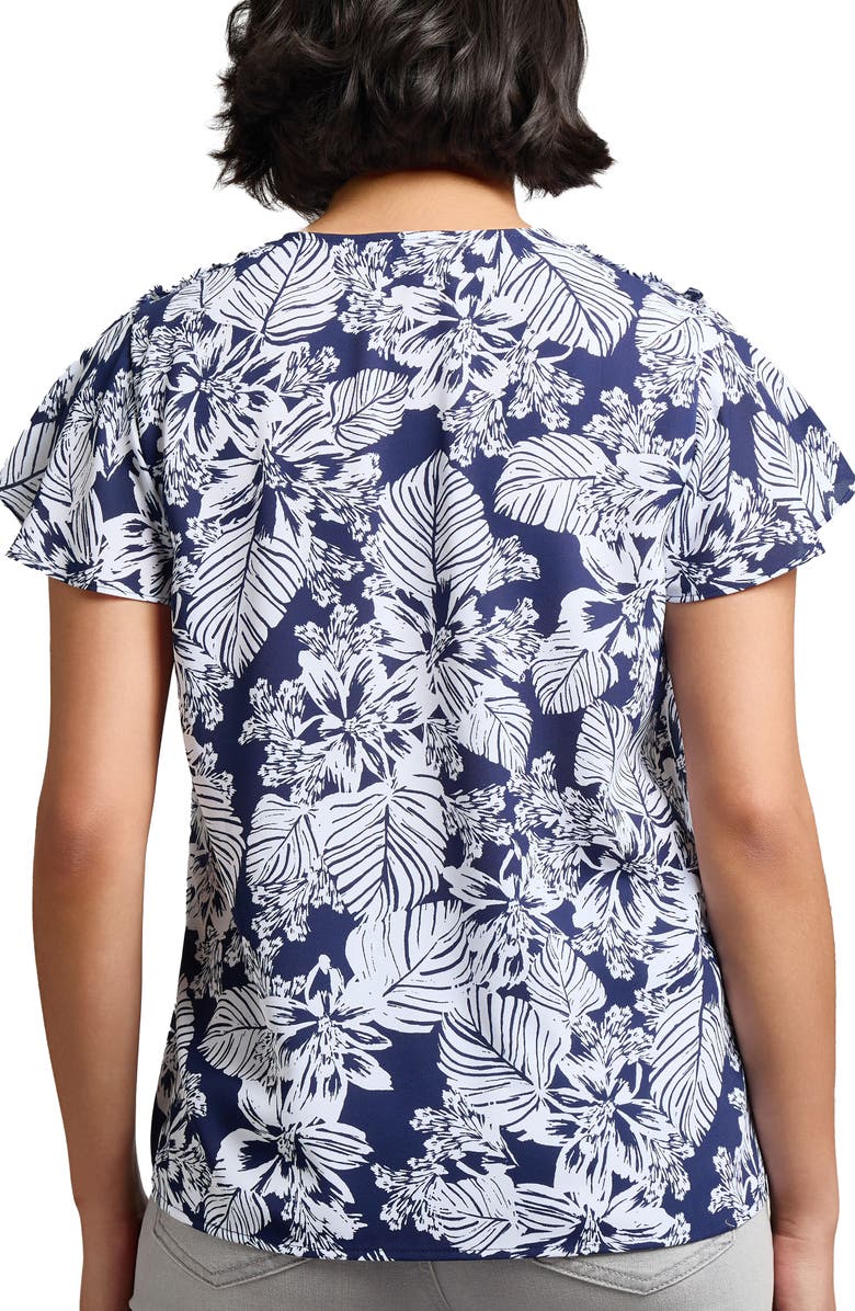 Jones New York Palm Print Flutter Sleeve Top, Alternate, color, Pacific Navy Multi