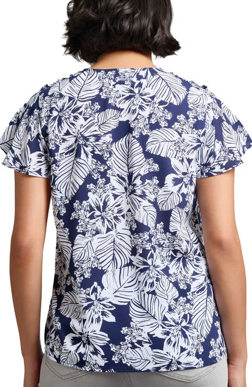Jones New York Palm Print Flutter Sleeve Top In Multi