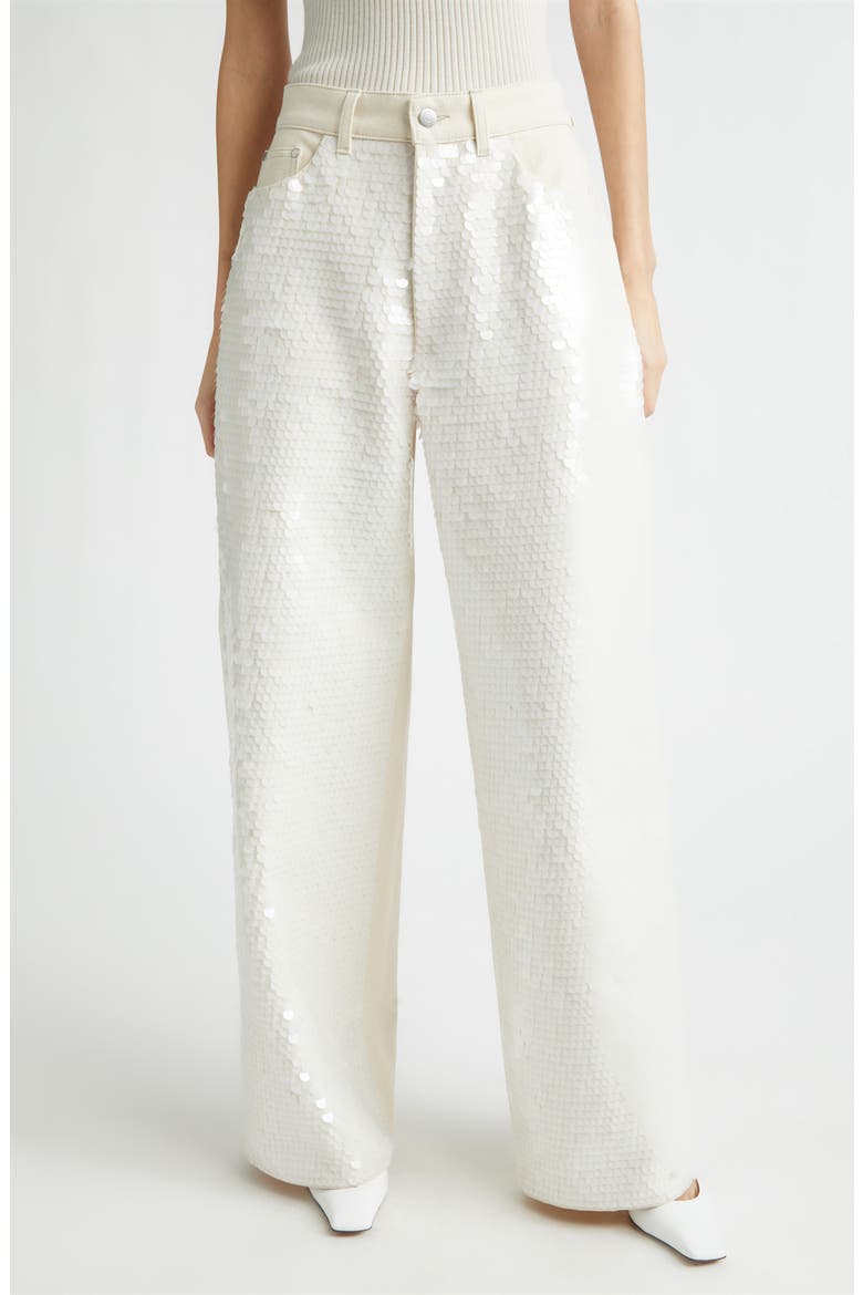 Opalescent Sequin Wide Leg Jeans, Main, color, IVORY WHITE DENIM