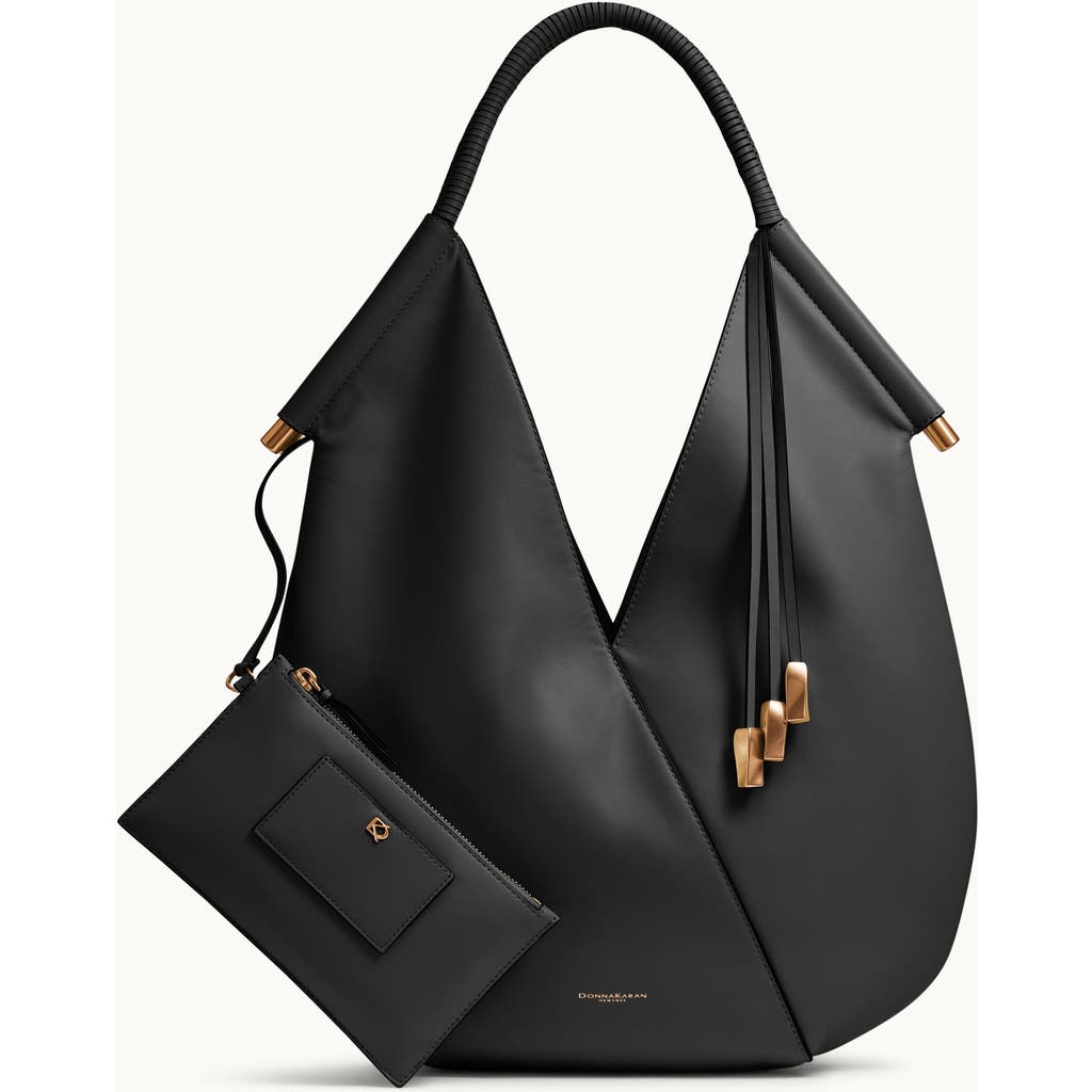 Donna Karan Baldwin Large Laser-cut Shoulder With Leather Wrapped Rounded Handle In Black/gold