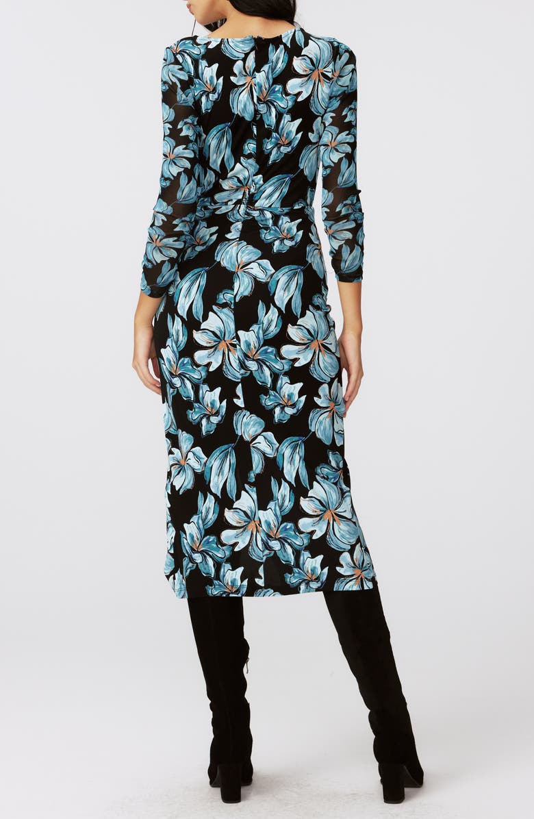 Diane von Furstenberg Linea Floral Midi Dress, Alternate, color, Opera Floral Blk Med/ Sm