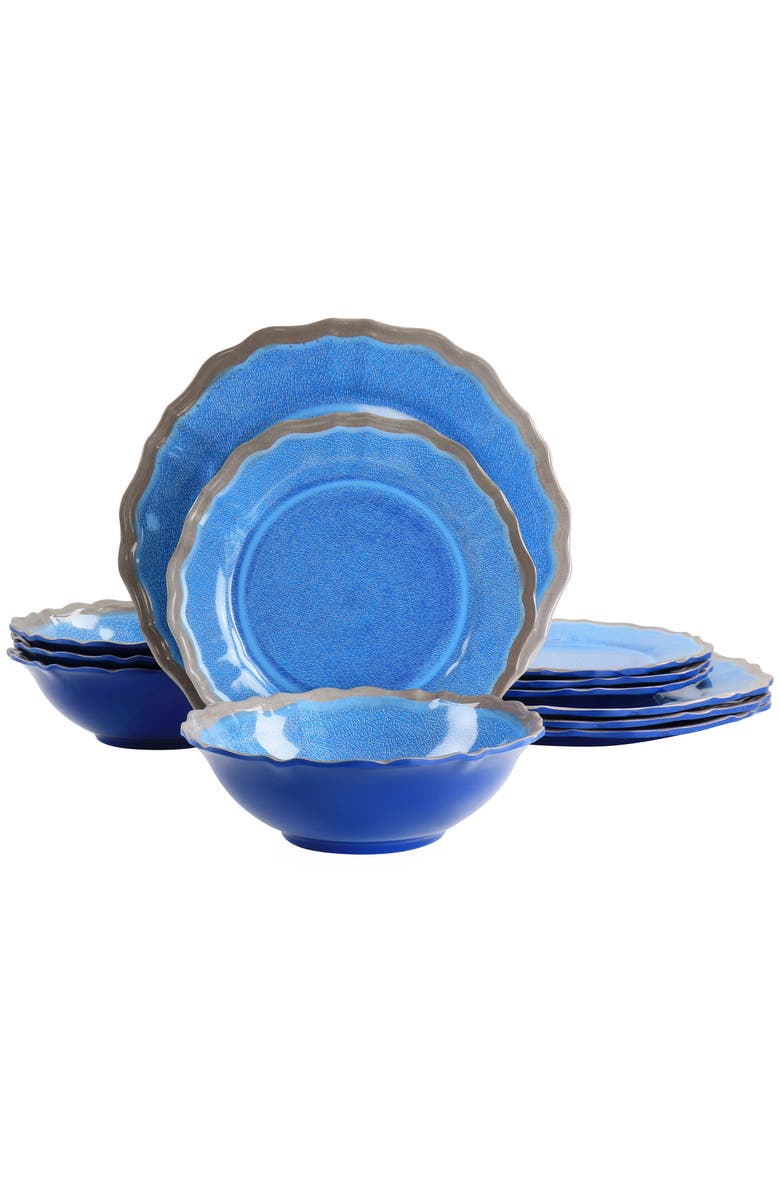 Elama Roma 12 Piece Melamine Dinnerware Set, Main, color, Blue