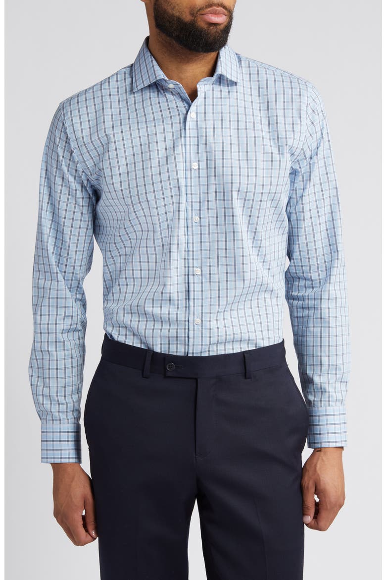 Trim Fit Check Easy Care Dress Shirt, Main, color, BLUE - PINK GABRIEL PLAID