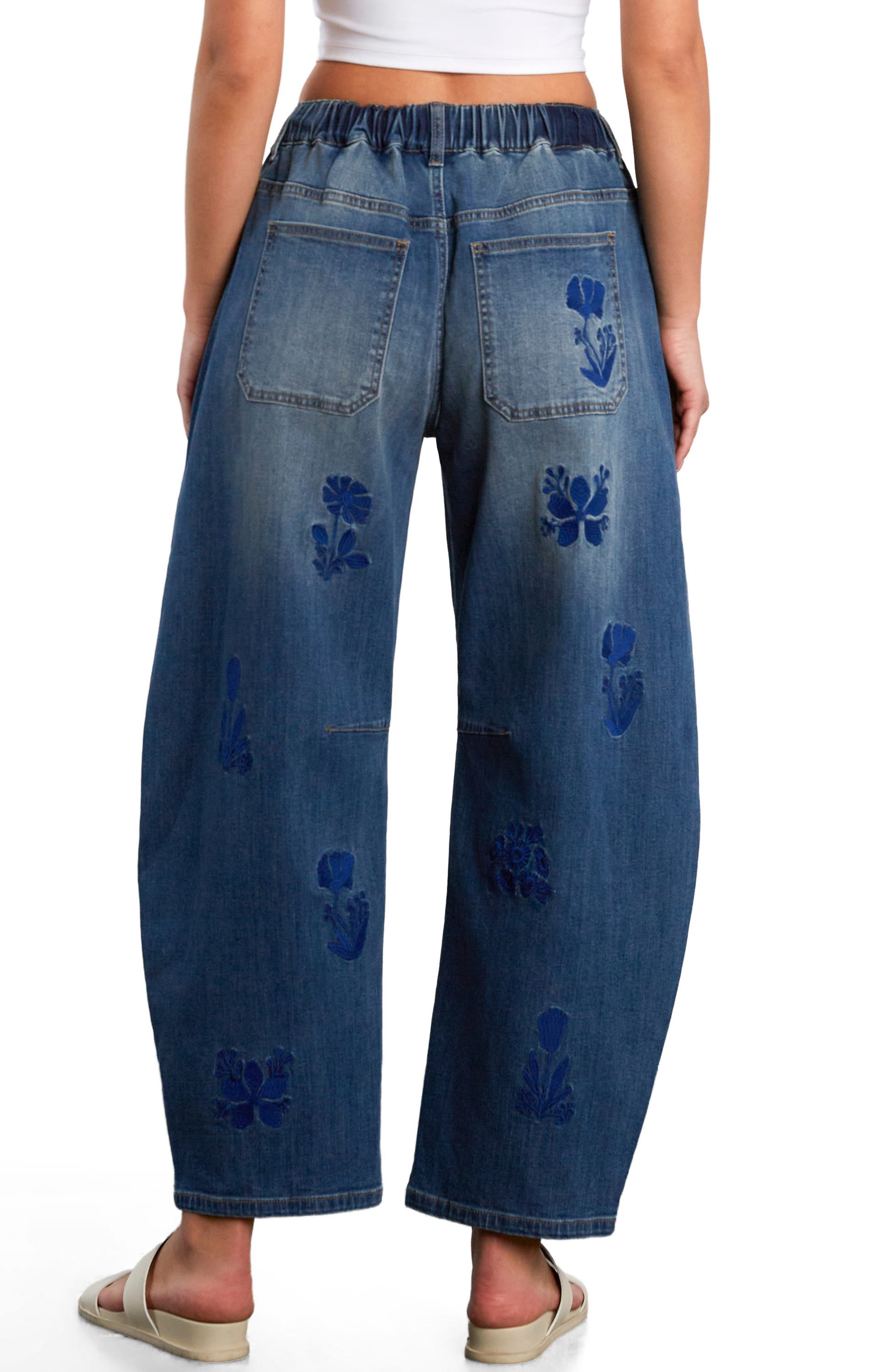 Embroidered Barrel Leg Drawstring Jeans - image 2