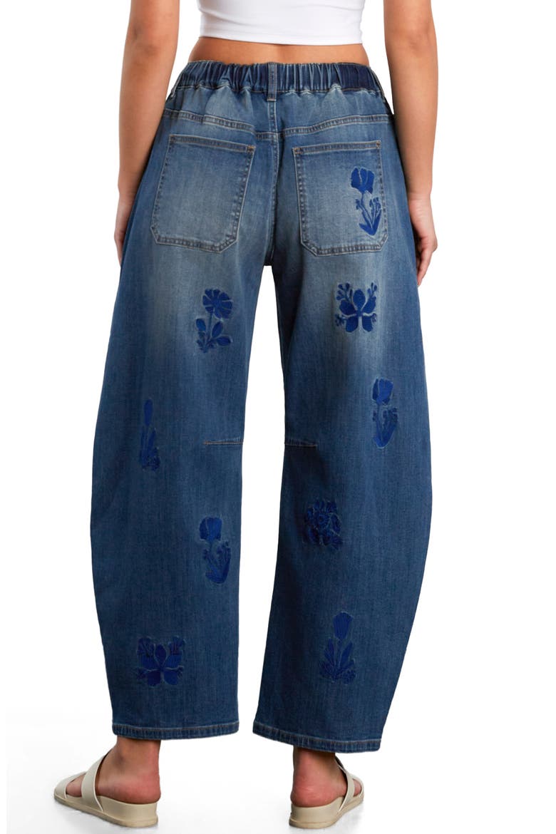 Embroidered Barrel Leg Drawstring Jeans, Alternate, color, ACE BLUE