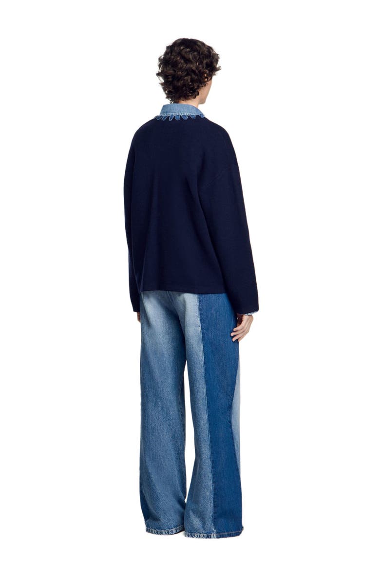 Cardigan with denim details, Alternate, color, Navy blue