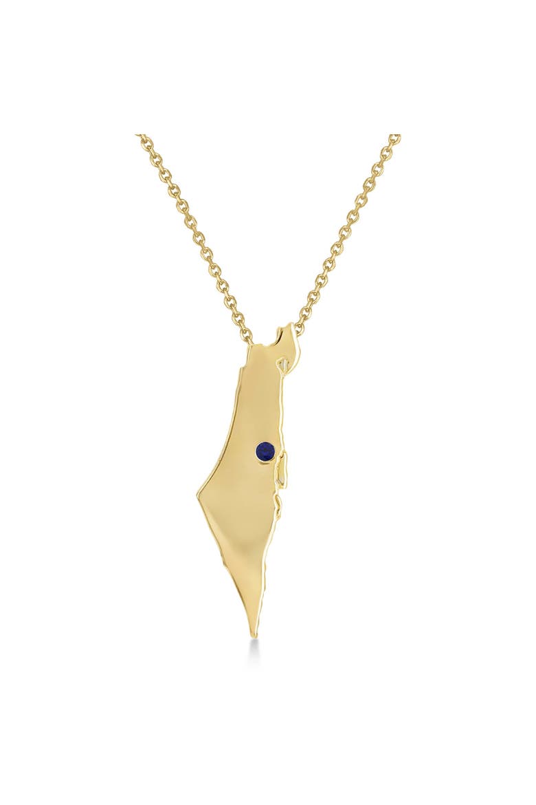 Blue Sapphire Israel Map Pendant Necklace 14K, Main, color, 0.01ct/Yellow Gold