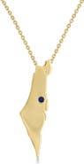 ALLUREZ Blue Sapphire Israel Map Pendant Necklace 14K
