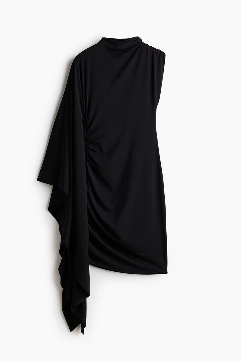 Draped Asymmetric Dress, Alternate, color, Black