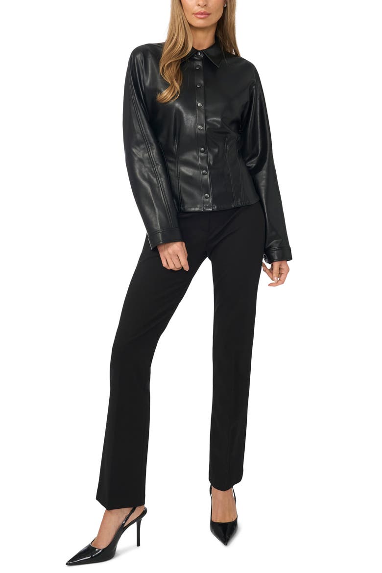 Faux Leather Long Sleeve Top, Alternate, color, RICH BLACK