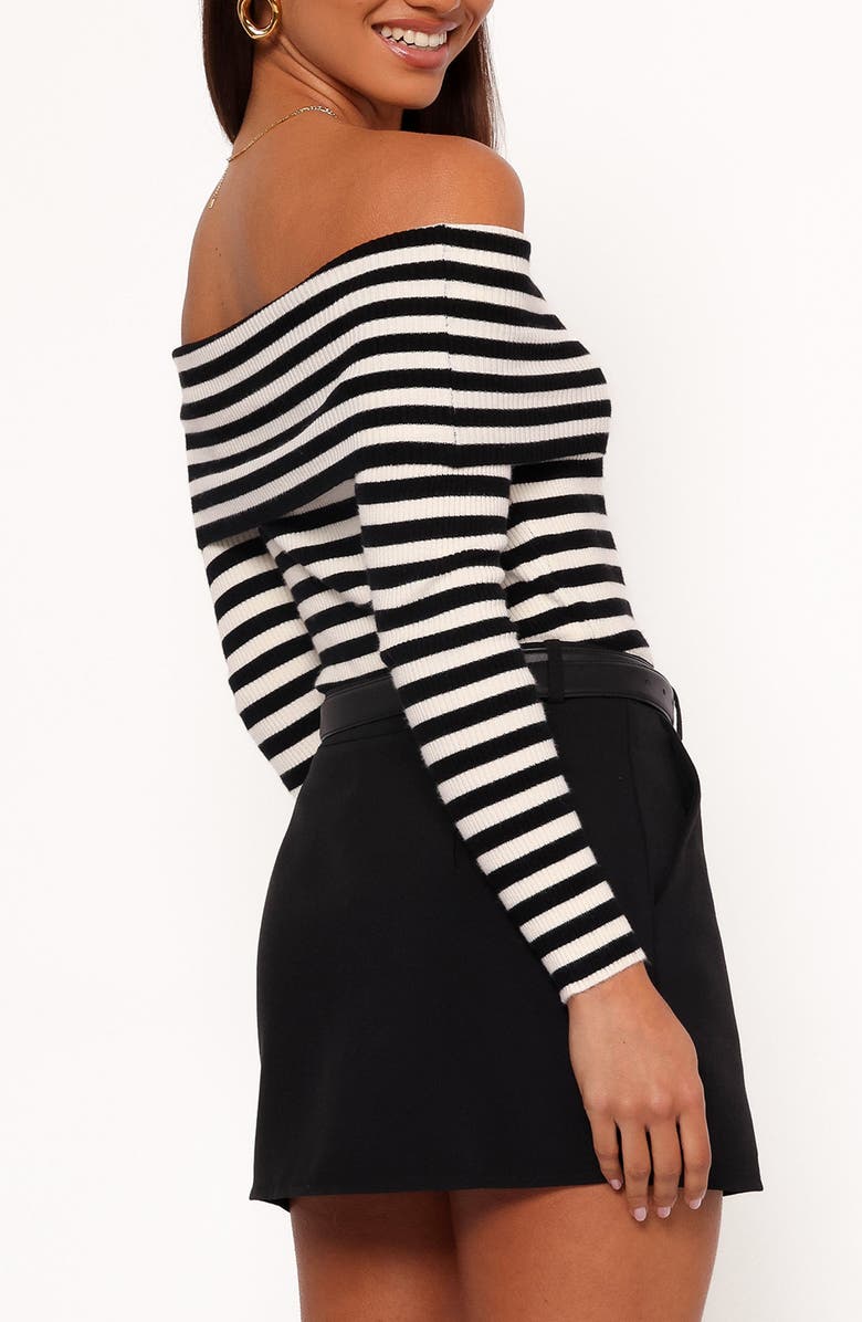 Petal & Pup Ellora Stripe Foldover Off the Shoulder Rib Top, Alternate, color, Black Cream
