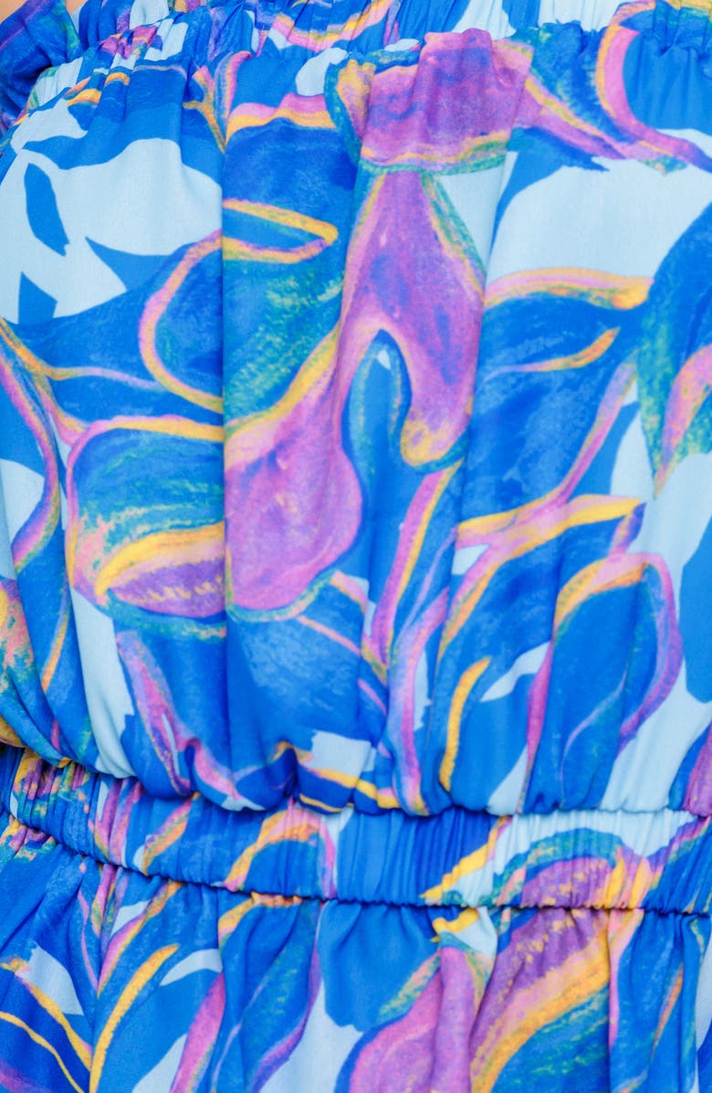 FLYING TOMATO Print Bubble Crop Top & Wide Leg Pants Set, Alternate, color, Blue