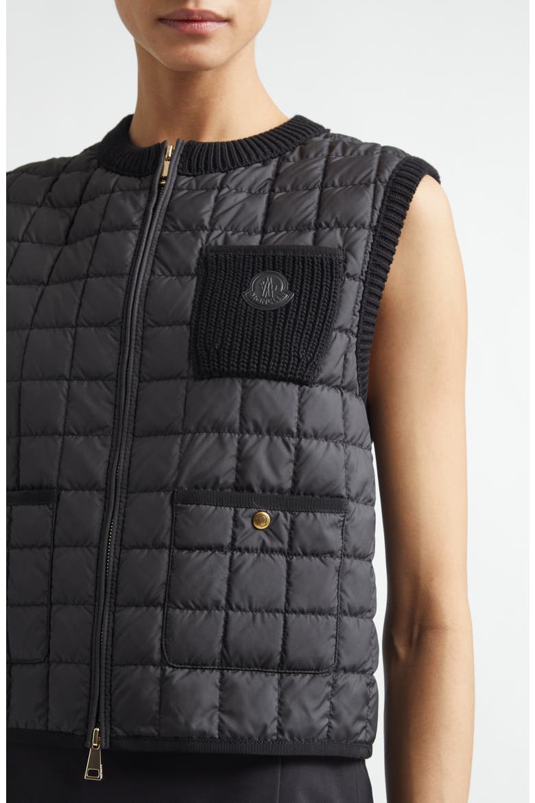 Knit & Quilted Down Vest, Alternate, color, BLACK