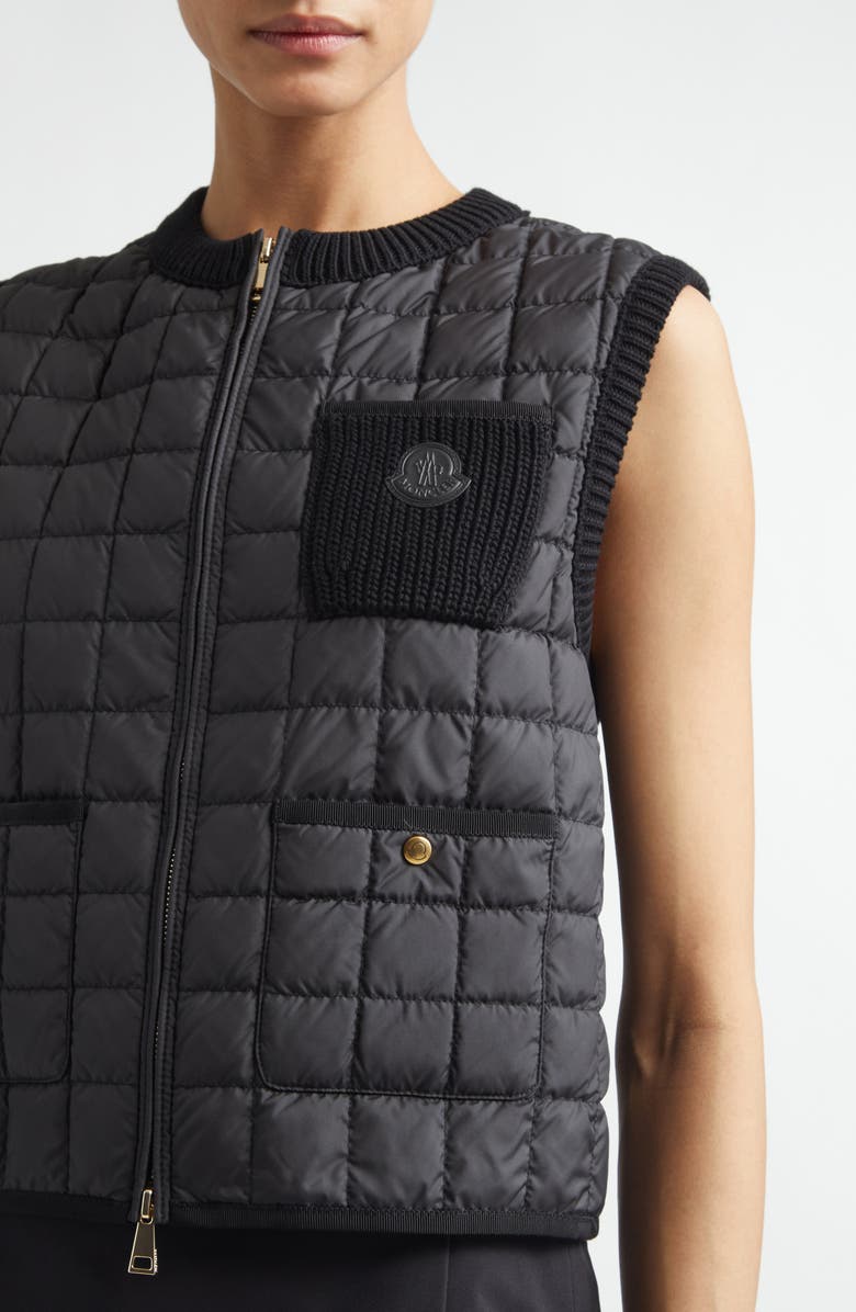 Moncler Knit & Quilted Down Vest, Alternate, color, Black