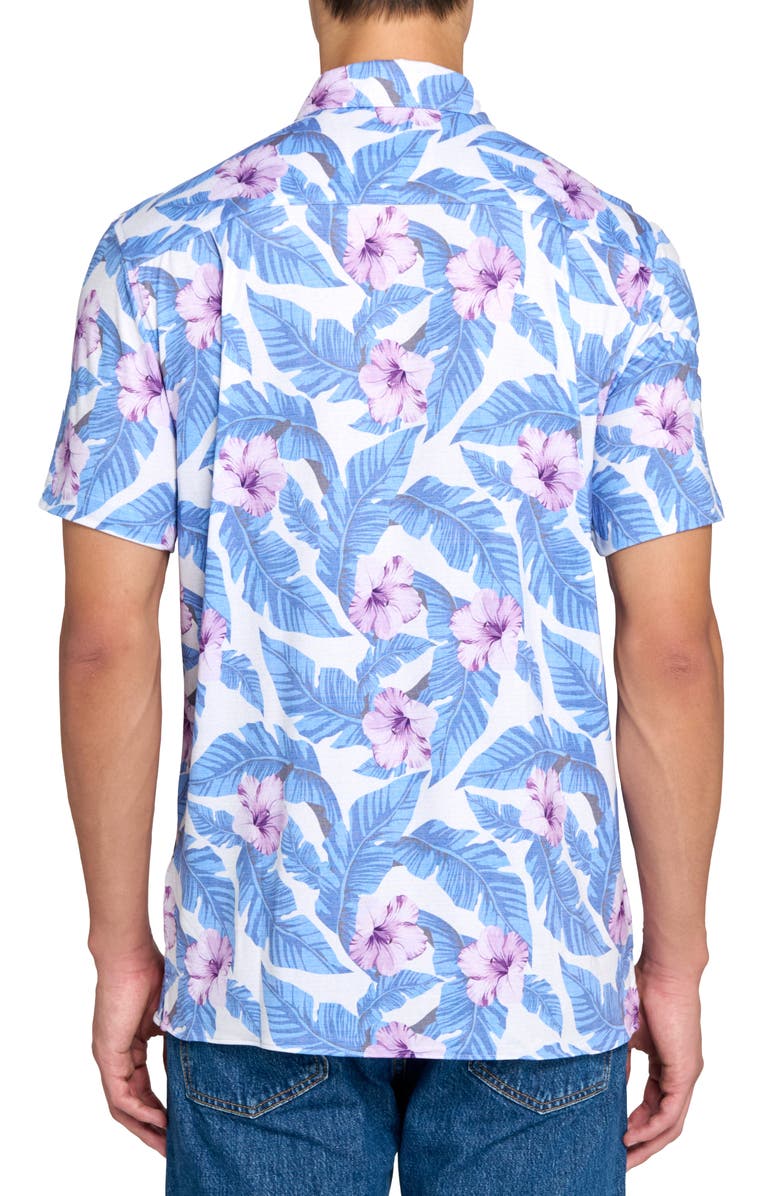 CONSTRUCT Floral Leaf Performance Knit Polo, Alternate, color, White/ Blue