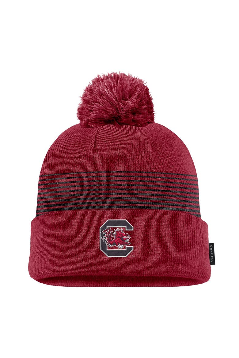 Men's Nike Garnet South Carolina Gamecocks 2026 On-Field Peak Cuffed Knit Hat with Pom, Main, color, Garnet
