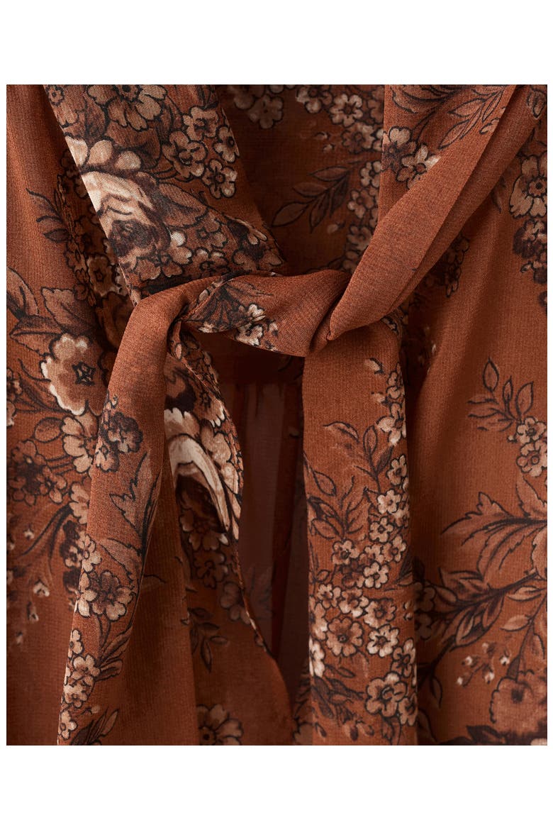 Floral Print Tie Neck Top, Alternate, color, RUSSET