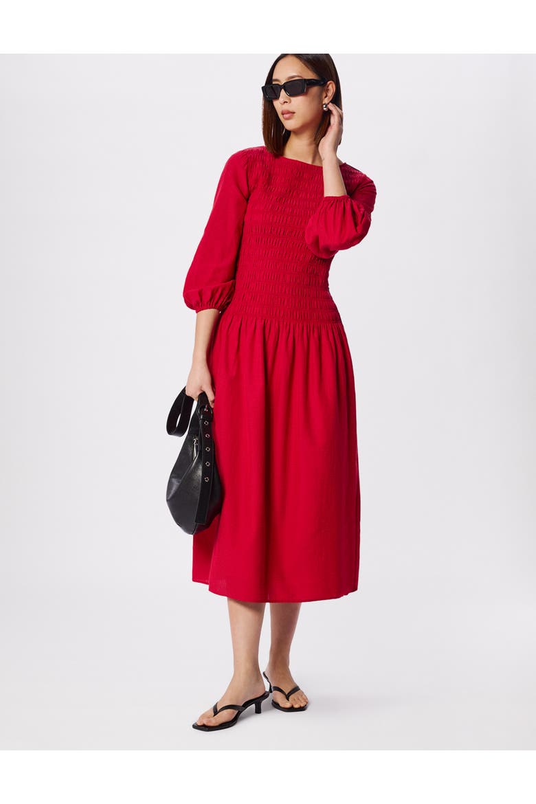 Smocked Bodice Midi Dress, Main, color, Red