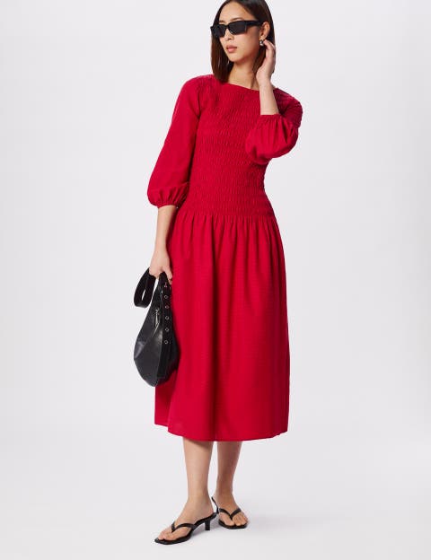 Smocked Bodice Midi Dress