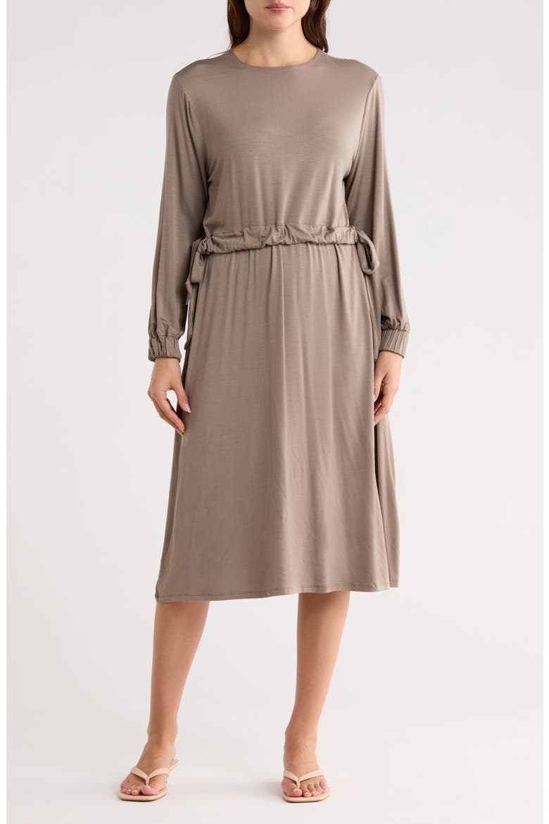Long Sleeve Blouson Dress, Main, color, HAZELNUT