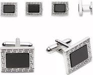 Link Up Greek Key Stud & Cufflinks Set with Black Enamel