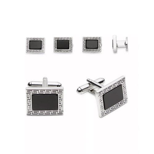 Link Up Greek Key Stud & Cufflinks Set In Black