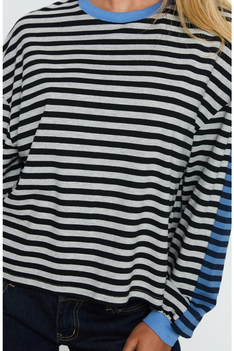 Taysha Colorblock Stripe Long Sleeve Stretch Cotton Top, Alternate, color, BLACK / GREY STRIPE