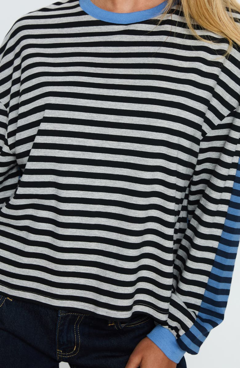 Princess Polly Taysha Colorblock Stripe Long Sleeve Stretch Cotton Top, Alternate, color, Black / Grey Stripe