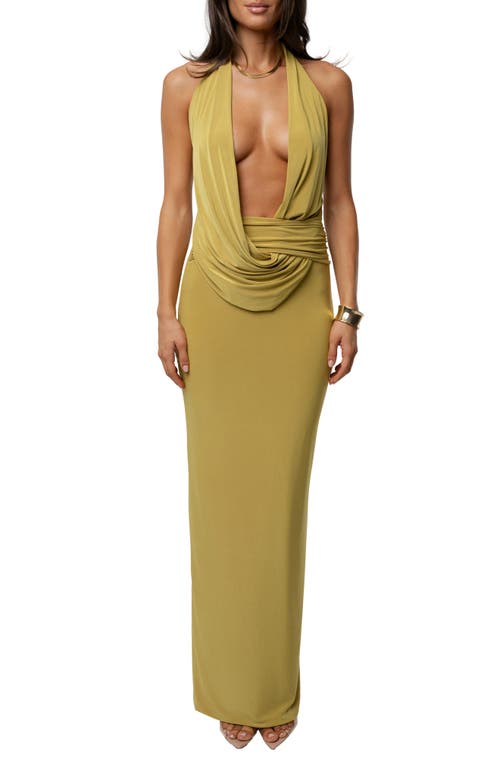 Jluxlabel Dawn Drape Halter Maxi Dress In Green