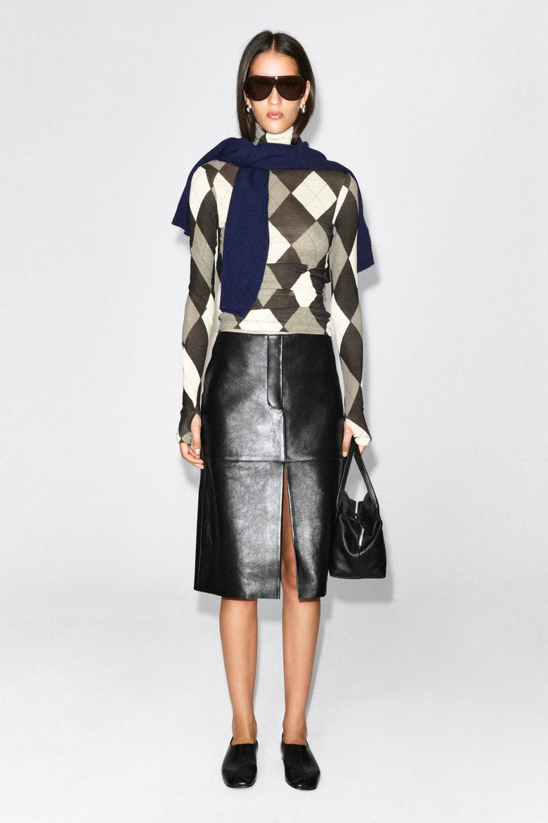 Merino Wool Turtleneck Top, Alternate, color, BROWN / CREAM / ARGYLE