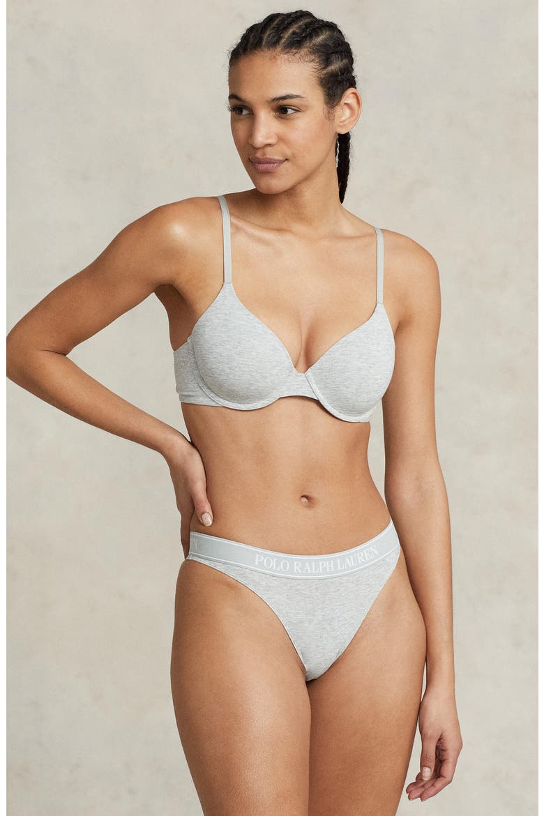 Mid Rise Cotton Blend Thong, Alternate, color, HEATHER GREY