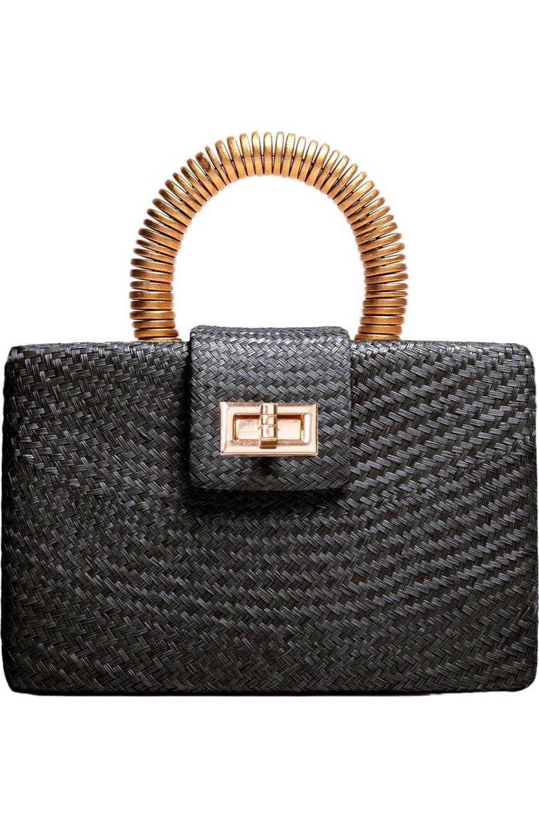 Soli & Sun THE GRACIE Woven Buntal Straw Clutch Bag, Main, color, Black & Gold
