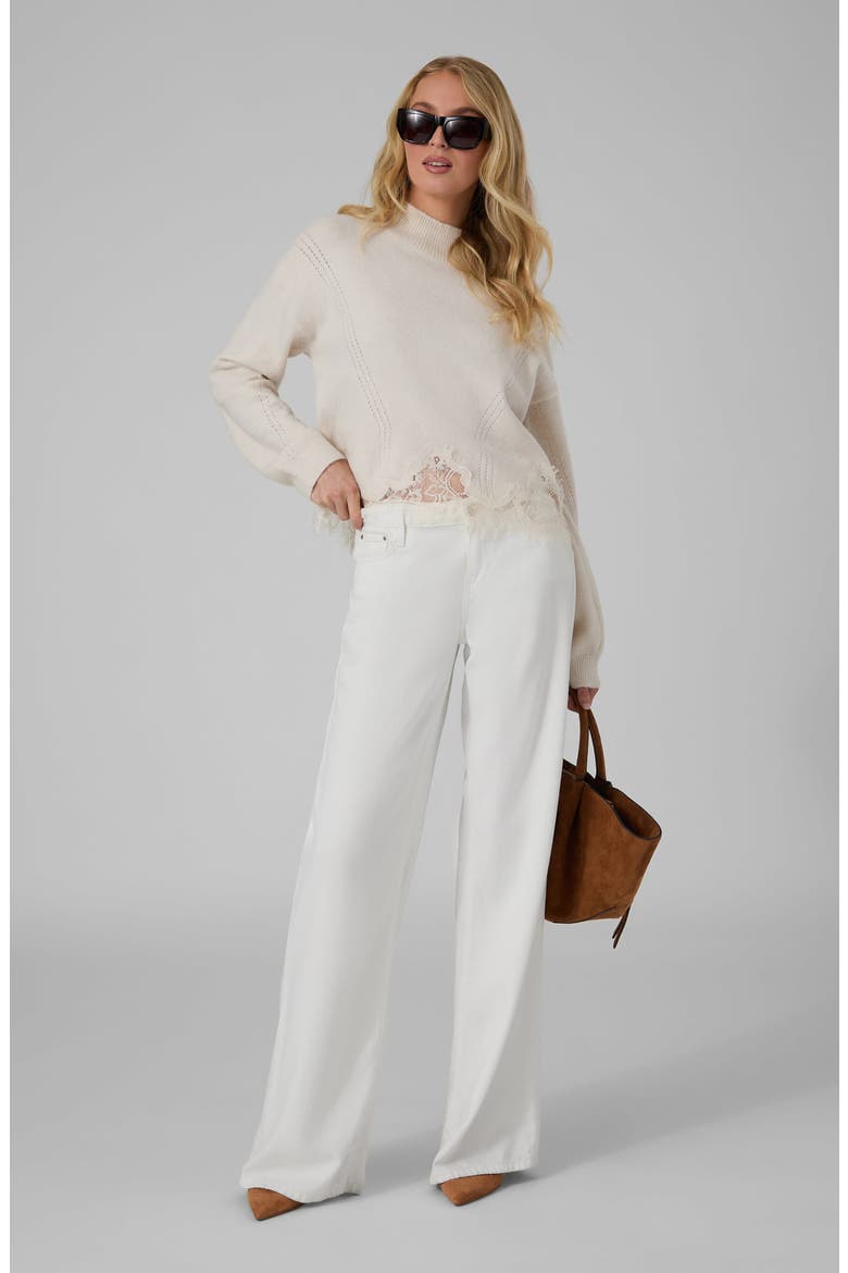 Hayden Lace Hem Mock Neck Sweater, Alternate, color, SILVER